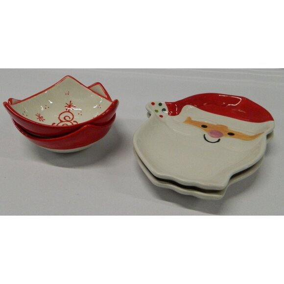2 Santa Claus Plates & 2 Decorative Swirl Bowls For Holiday Tableware Ceramic - Picture 10 of 11